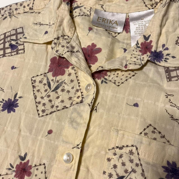 Y2K Yellow Floral Button-Up Top Erika Size Medium Cottagecore Farmer’s Daughter - Picture 3 of 5